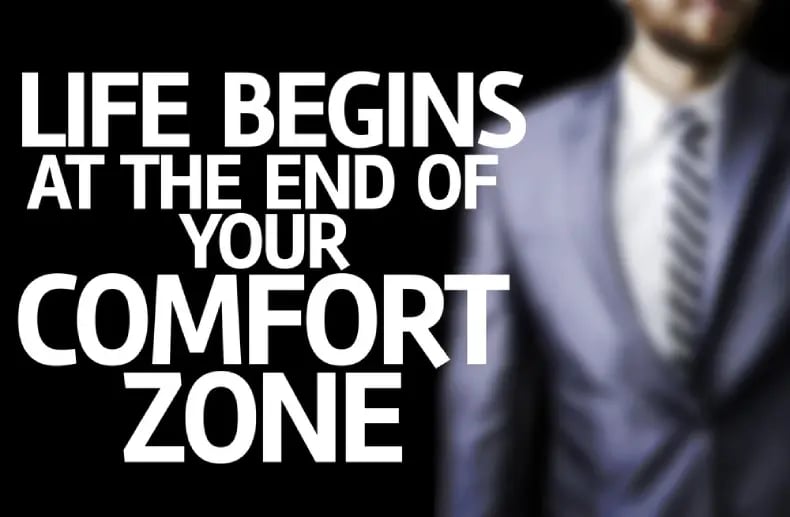 at the end of your comfort zone sign