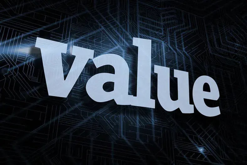 The word value against futuristic black and blue background