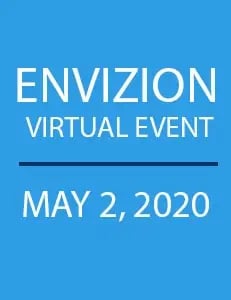 Blue square with text ENVIZION VIRTUAL EVENT MAY 2 2020